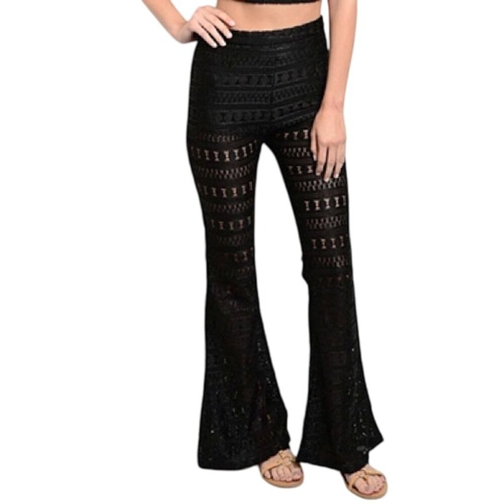 Mustard Seed Flared Leg Side Pocket Stylish Fully Embellished Lace Pants S